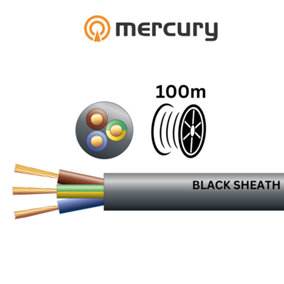 100m 3183Y 3 Core Round PVC, 300/500V, HO5VV-F3, 10A 100m Reel Black