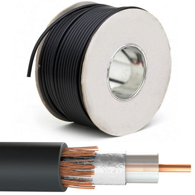 100m (330 ft) - Black RG6 Coaxial Cable - 75OHM TV Aerial Satellite Freeview Wire Reel Drum