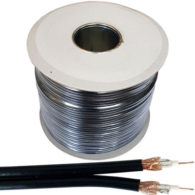 100m (330 ft) - Twin 2x WF65 Thin Coaxial Black Cable Shotgun Satellite Sky Plus HD Freesat