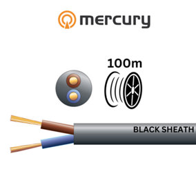 100m Cable 2182Y 2 Core Round PVC, 300/300V, HO3VV-F2, 6A 100m Length Reel - Black