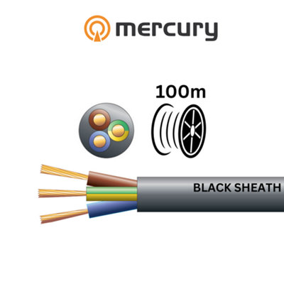 100m Cable 2183Y 3 Core Round PVC, 300/300V, HO3VV-F3, 6A - 100m Reel Black