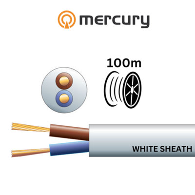 100m Cable 3182Y 2 Core Round PVC, 300/500V, HO5VV-F2, 10A - 100m Reel White