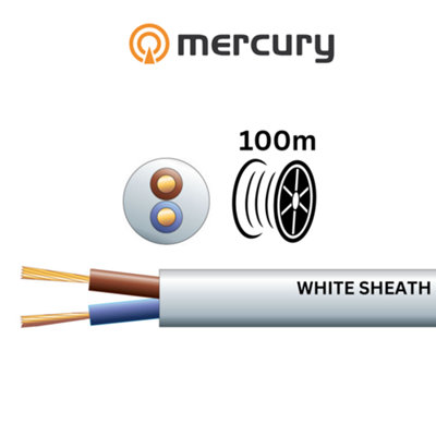 100m Cable 3182Y 2 Core Round PVC, 300/500V, HO5VV-F2, 6A 100m Reel - White