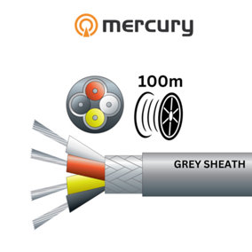 100m Cable 4 Core Overall Braided Screen 4x 7/0.2mm, 112/0.12mm, 5.5mm Diameter- Grey