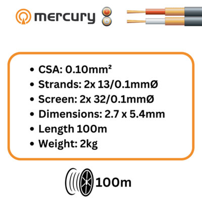 100m Cable Standard 2 Core Figure 8 Individual Lap Screened Audio Cable 100m Reel