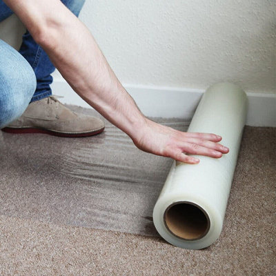 100M x 0.6M Carpet Protection Film, Temporary Adhesive Plastic, 1 Roll