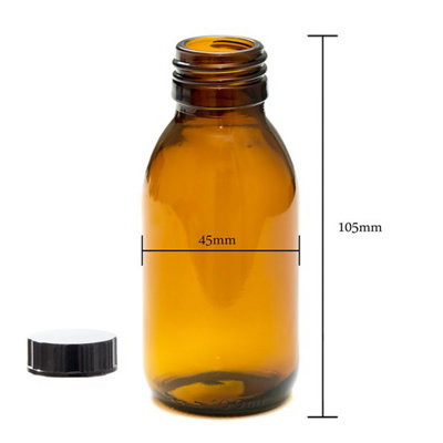 100ml Empty Amber Glass Bottles with Black Lids - Pack of 4  (Soap Dispenser