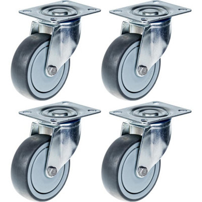 100mm 4" castor grey rubber tyre swivel strong 440kg capacity, set of 4