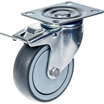 100mm 4" castor grey rubber tyre swivel with brake strong 110kg capacity