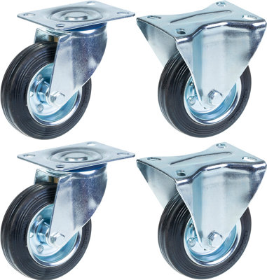 100mm 4" castor rubber tyre, swivel & fixed, strong 360kg capacity, set of 4