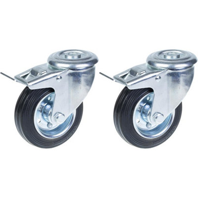 100mm 4" castor rubber tyre, swivel with brake, strong 180kg capacity, set of 2