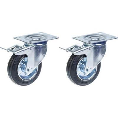 100mm 4" castor rubber tyre, swivel with brake, strong 90kg capacity, set of 2
