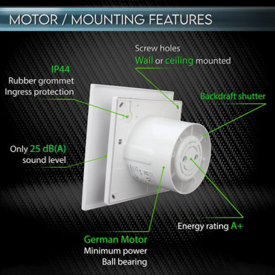 100mm - 4 inch dia Standard Quiet Powerful Bathroom Extractor fan Shower Wall Ceiling Mounted - 5