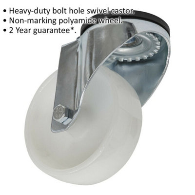 100mm Bolt Hole Swivel Castor Wheel - 36mm Tread - Non-Marking Polyamide