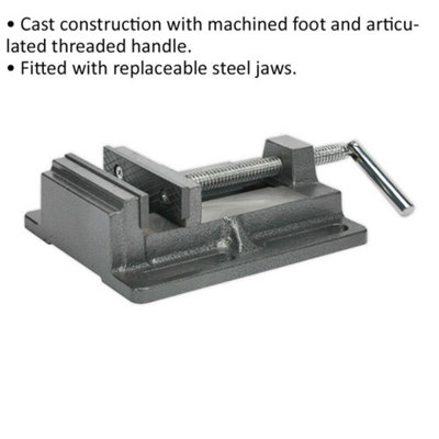 100mm Cast Steel Drill Vice - 110mm Jaw Opening - Replaceable Steel Jaws