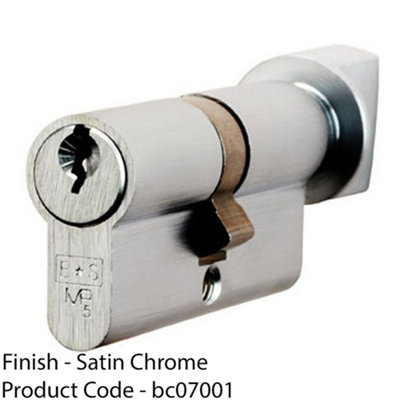 100mm EURO Cylinder Lock & Thumb Turn 5 Pin Satin Chrome Fire Rated Door Barrel