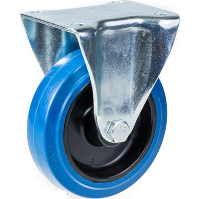 100mm fixed castor with blue elastic rubber on nylon centre wheel