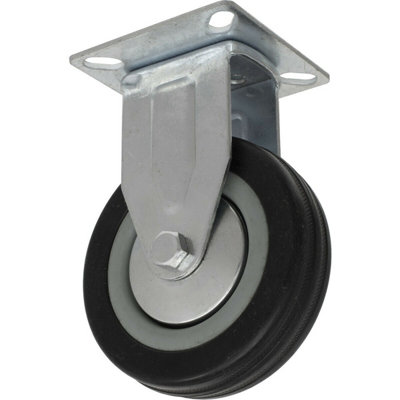 100mm Fixed Plate Castor Wheel - Heavy-Duty Rubber and Steel Design for Versatile Use