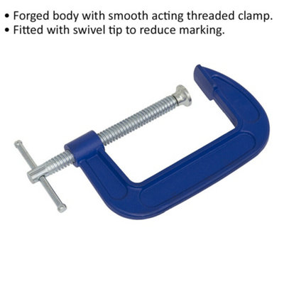100mm Heavy Duty Forged G-Clamp - 25mm Throat - Threaded Screw Clamp Swivel Tip