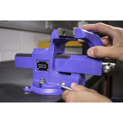 100mm Quick Action Swivel Base Vice - 100mm Jaw Opening - Serrated Steel Jaws - 3