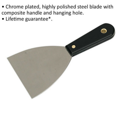 100mm Rigid Scraper - Chrome Plated Steel Blade - Composite Handle Hanging Hole