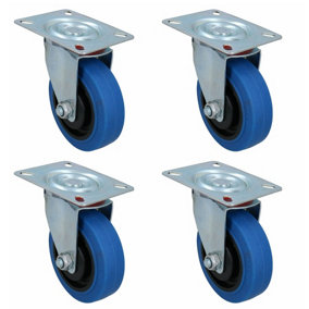 100mm Swivel Castor Wheel with Elastic Rubber Tyre for Trolleys Carts Furniture 4pk