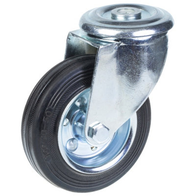 100mm swivel castor with black rubber on pressed steel centre wheel