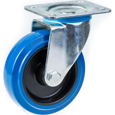 100mm swivel castor with blue elastic rubber on nylon centre wheel