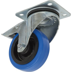 100mm Swivel Plate Castor Wheel - 34mm Tread Polymer & Elastic Total Lock Brakes