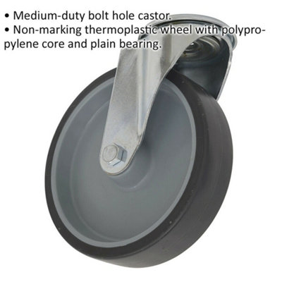 100mm Thermoplastic Castor Wheel - Bolt Hole Swivel - 27mm Tread - PP Centre
