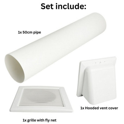 100mm Through Wall Vent Ventilation Kit Grille Pipe PVC Hooded Cover ...