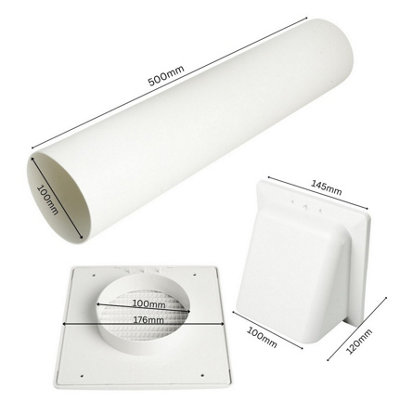 100mm Through Wall Vent Ventilation Kit Grille Pipe PVC Hooded Cover ...
