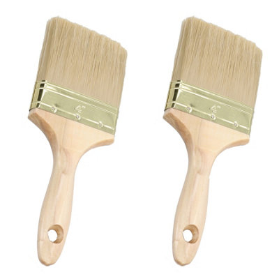 100mm Wide Nylon Paint Brush Wooden Handle for Sheds Decking Fences 2pk