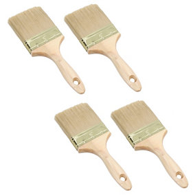 100mm Wide Nylon Paint Brush Wooden Handle for Sheds Decking Fences 4pk