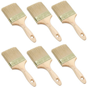 100mm Wide Nylon Paint Brush Wooden Handle for Sheds Decking Fences 6pk