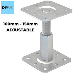 100mm x 100mm ( 4" x 4" ) Heavy Duty Galvanised Adjustable 100-150mm Elevated Post Base Support / 4 pcs