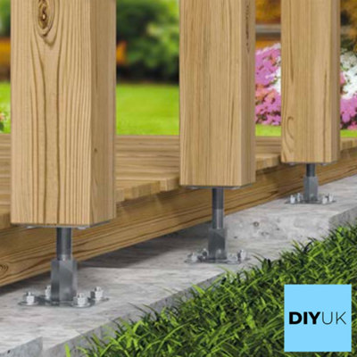 100mm x 100mm ( 4" x 4" ) Heavy Duty Galvanised Adjustable 100-150mm Elevated Post Base Support / 4 pcs - 5