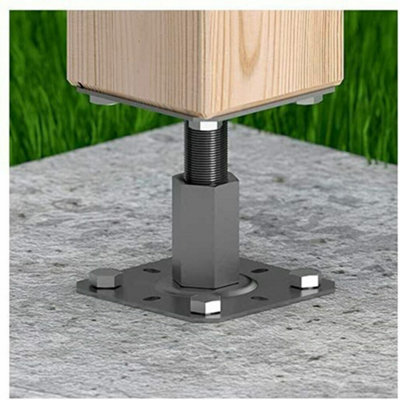100mm x 100mm ( 4" x 4" ) Heavy Duty Galvanised Adjustable 100-150mm Elevated Post Base Support / 4 pcs - 7