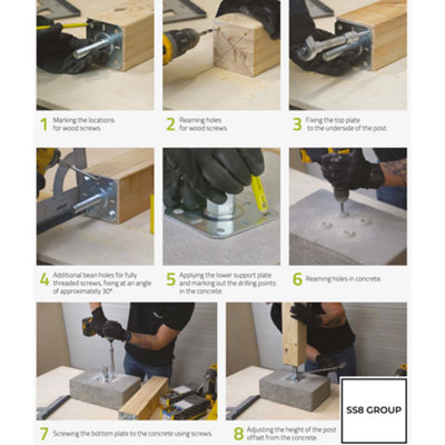 100mm x 100mm ( 4" x 4" ) Heavy Duty Galvanised Adjustable 100-150mm Elevated Post Base Support / 4 pcs - 9