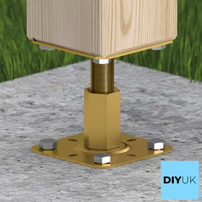 100mm x 100mm ( 4" x 4" ) Heavy Duty Galvanised Adjustable 100-150mm Elevated Post Base Support - 3