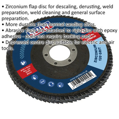 100mm Zirconium Flap Disc - 16mm Bore - Depressed Centre Disc - 120 Grit