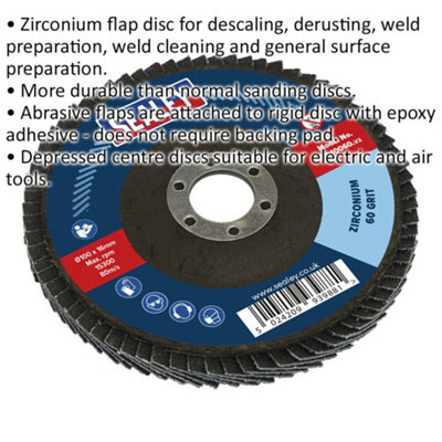 100mm Zirconium Flap Disc - 16mm Bore - Depressed Centre Disc - 60 Grit