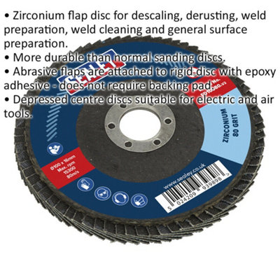 100mm Zirconium Flap Disc - 16mm Bore - Depressed Centre Disc - 80 Grit