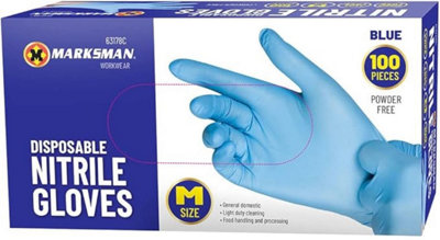 100Pc Disposable Nitrile Gloves Blue Powder Free Medium