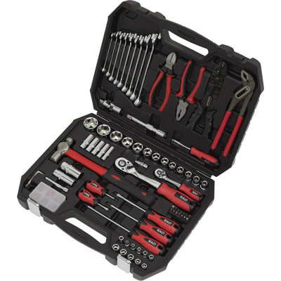 100pc Mechanic Tool Kit - Ratchet Socket Set - Spanners - Hammer - Pliers & Bits - 4