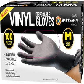 100PC Medium Disposable Vinyl Gloves Black Powder/Latex Free Work Hygiene Food