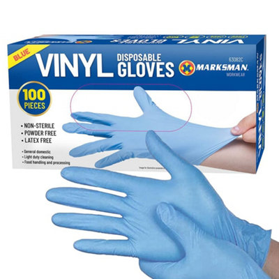 100Pc Medium Disposable Vinyl Gloves Blue Powder Latex Free Food