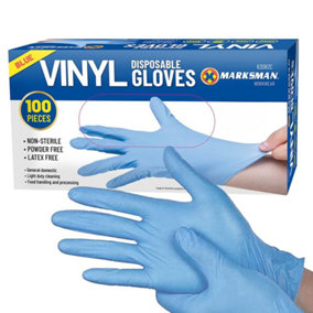 100Pc Medium Disposable Vinyl Gloves Blue Powder Latex Free Food Hygiene Non-Sterile