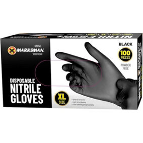 100Pc X-Large Disposable Nitrile Gloves Black Powder