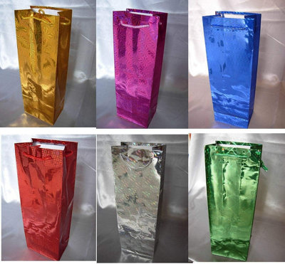 100pcs- Assorted Holographic Bags Bulk Wholesale Wine Bottle Holder Christmas Xmas Gifts Wrap - 4